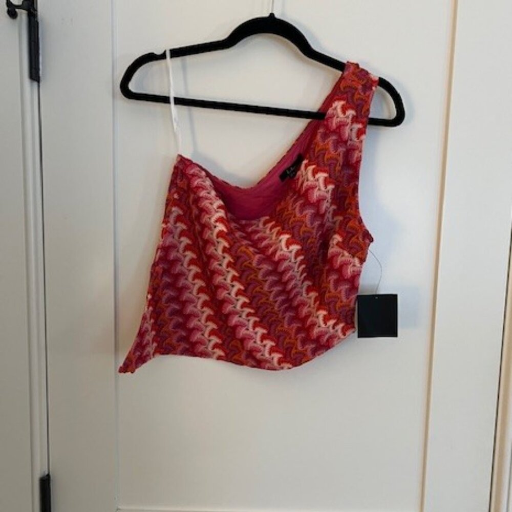 Fiala Medium Pink Multi Crochet Chevron One-shoulder Top